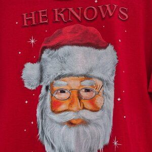 Vintage Christmas Santa T-Shirt “He Knows” Red Holiday Graphic Tee Unisex